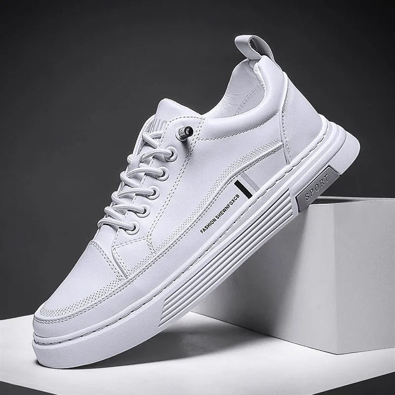 Men's black and white skateboard shoes with elastic band and microfiber upper