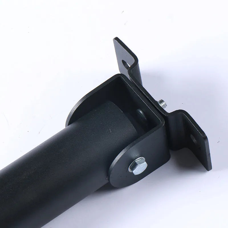 Steel pipe wall rack holding multiple barbell rods, with two inner diameter size options shown.