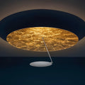Iron ceiling lamp with 50cm diameter and LED warm light in white or white gold finish.