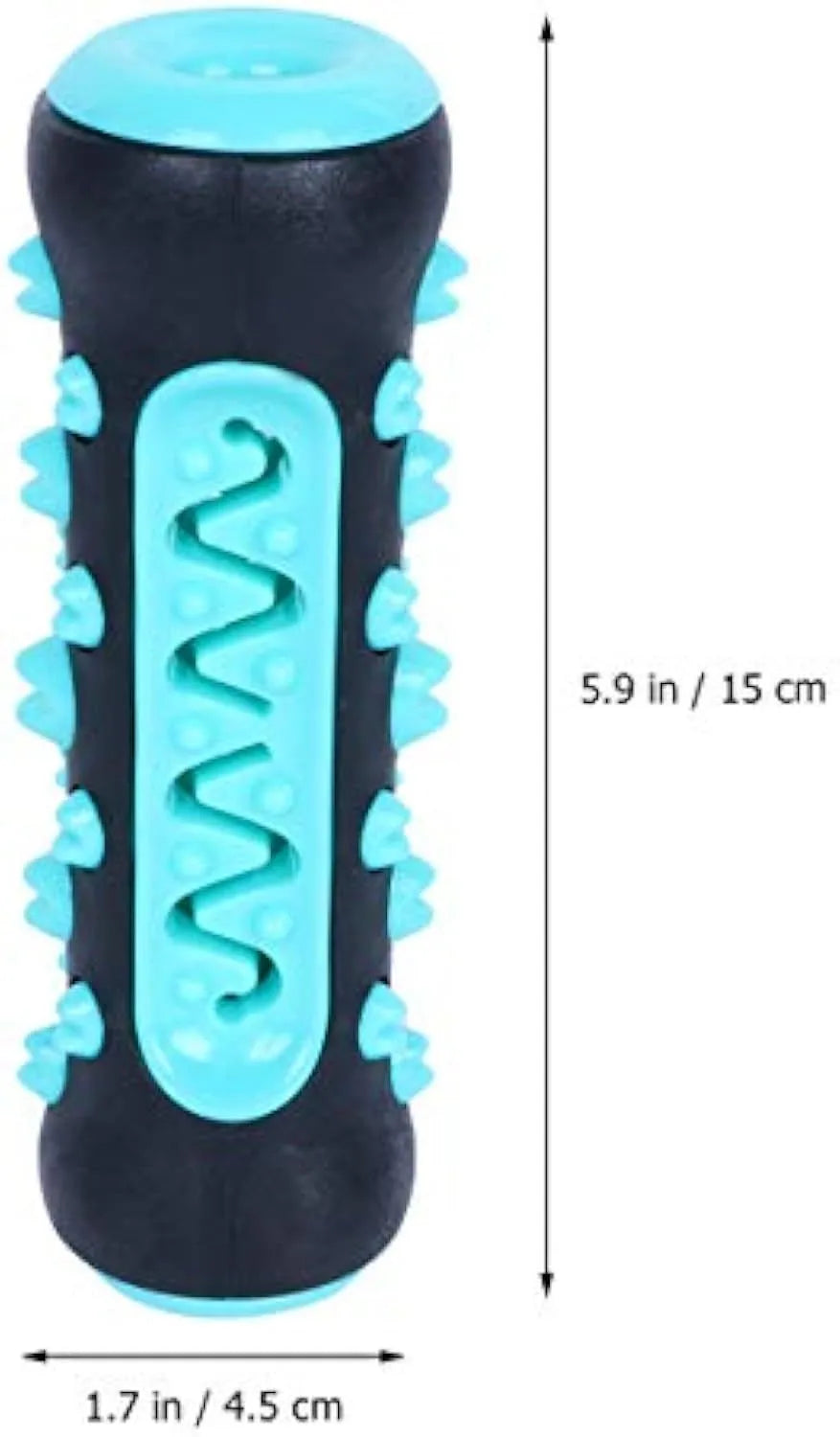 Natural rubber dog toothbrush chew toy in blue colour for dental cleaning, measuring 15cm long.