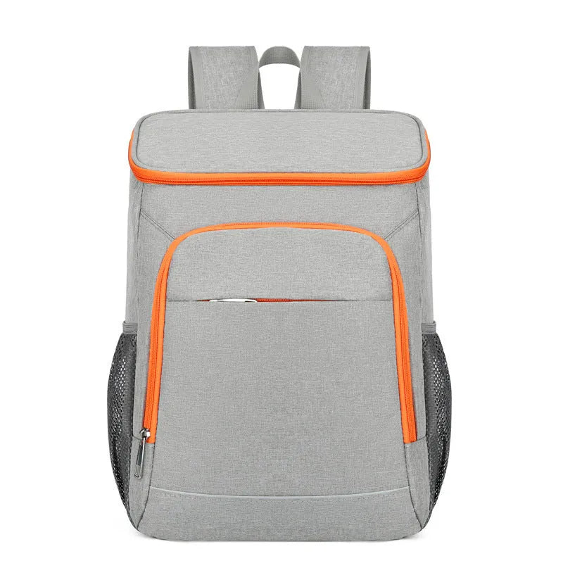 Large black Oxford cloth outdoor backpack with curved shoulder straps, shown open to reveal compartments.