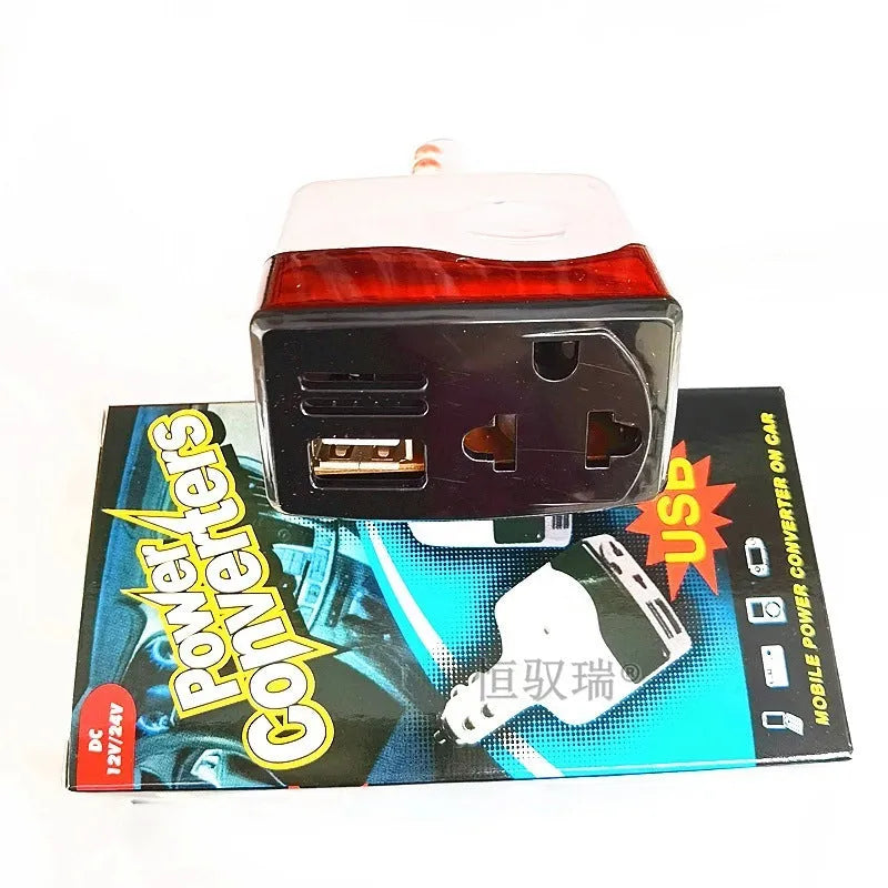 Car cigarette lighter power supply transformer with USB port for mobile phone charging