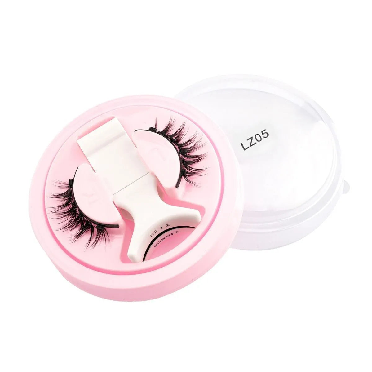 Set of reusable, glue-free false eyelashes made from thick waterproof artificial fibre.