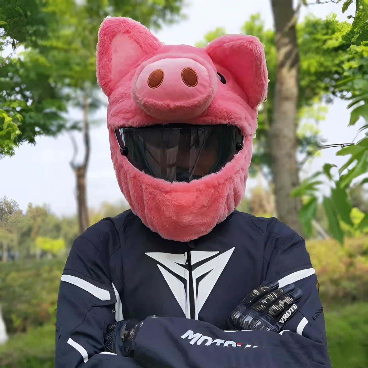 Pink pig cartoon plush motorcycle helmet protective hood made from pv velvet cloth