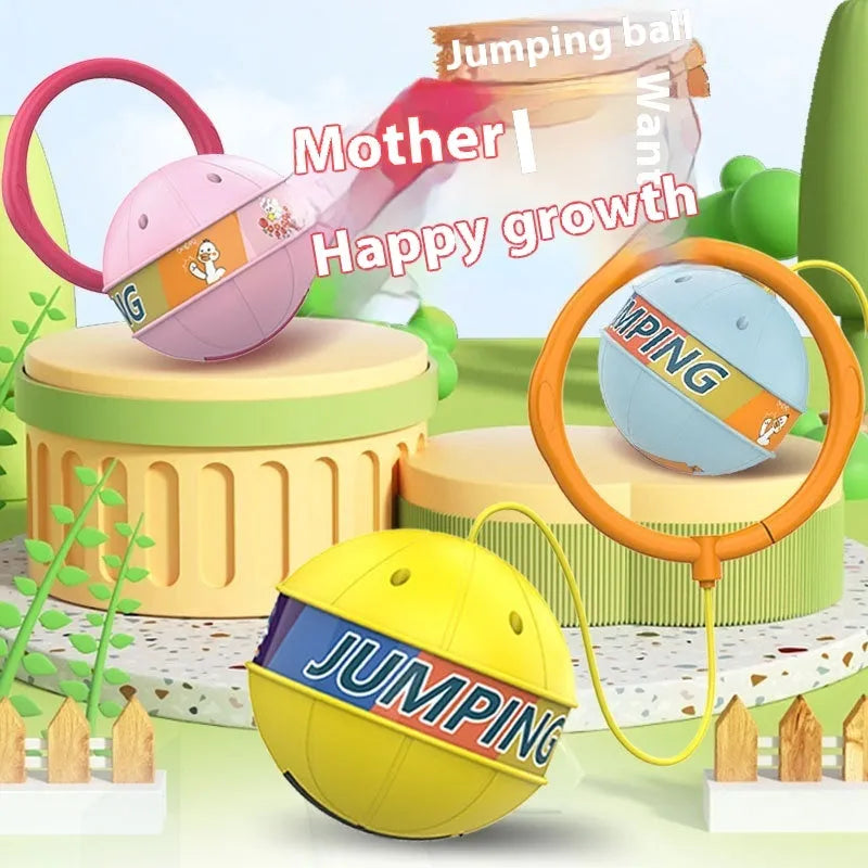 Light-up jumping ball for children, 10cm plastic ball with tether, 77cm total length, pink and blue options
