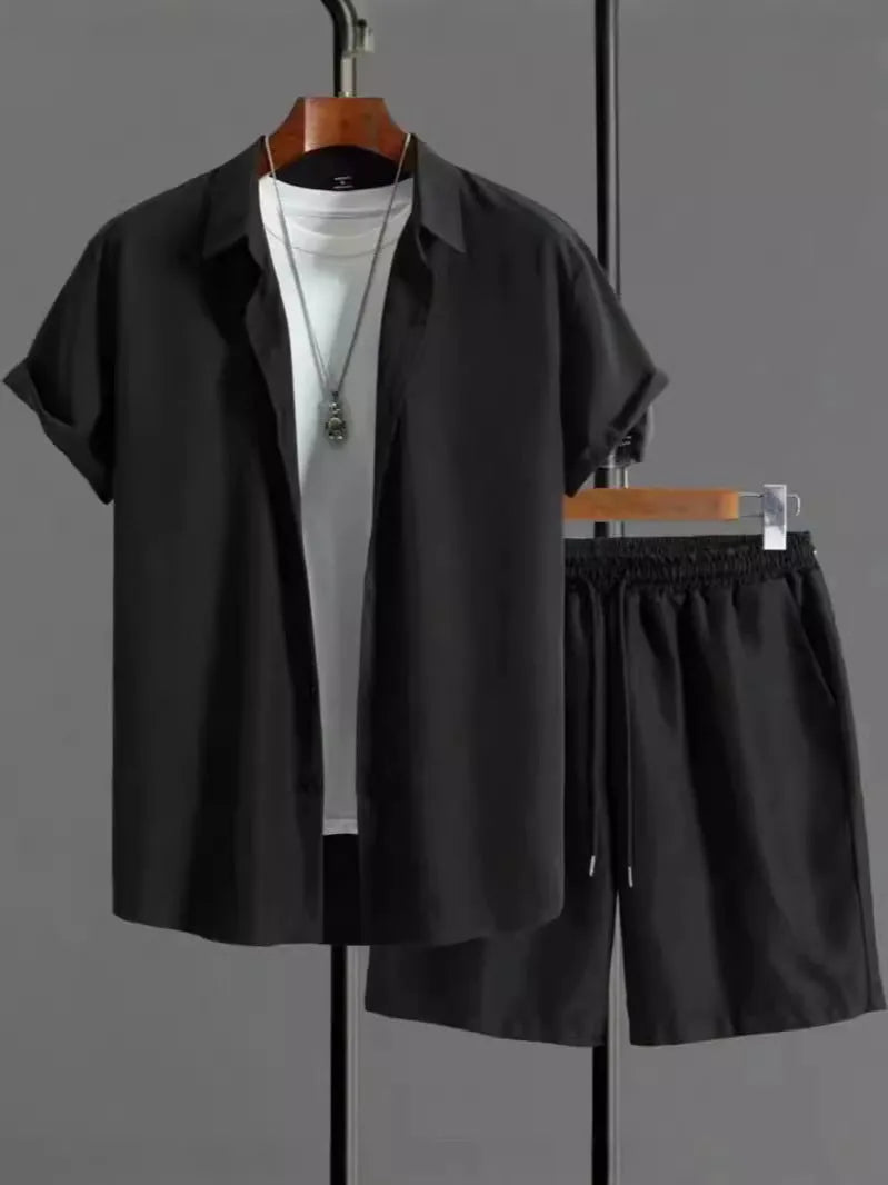 Men's short sleeve suit jacket and shorts set in neutral colour options