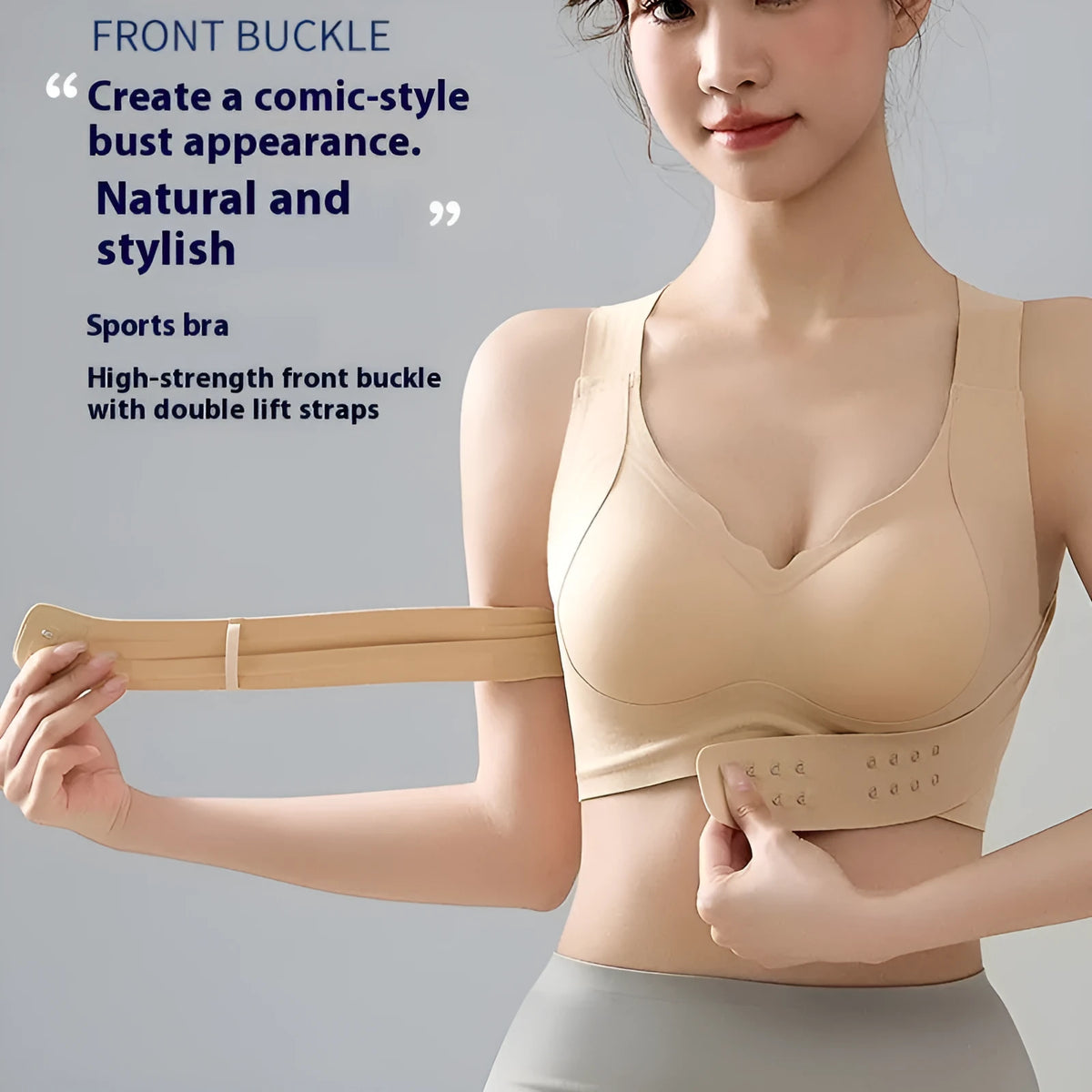 Women's black cross back yoga bra with front buckle closure on a mannequin.