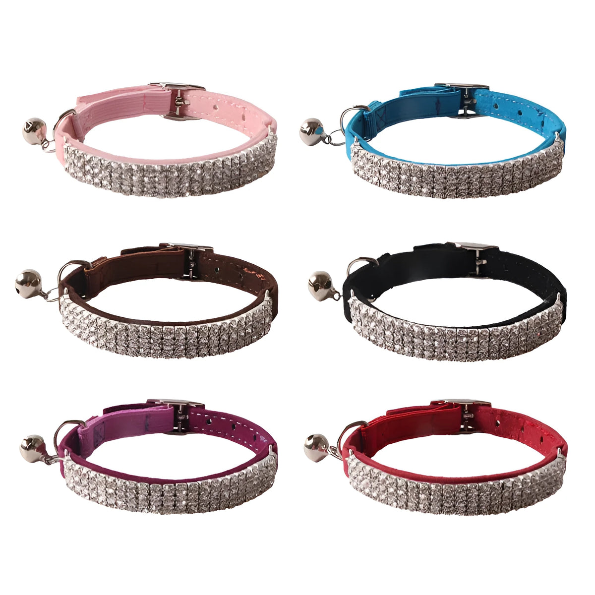 Flocking material cat collar with elastic buckle in six colour options