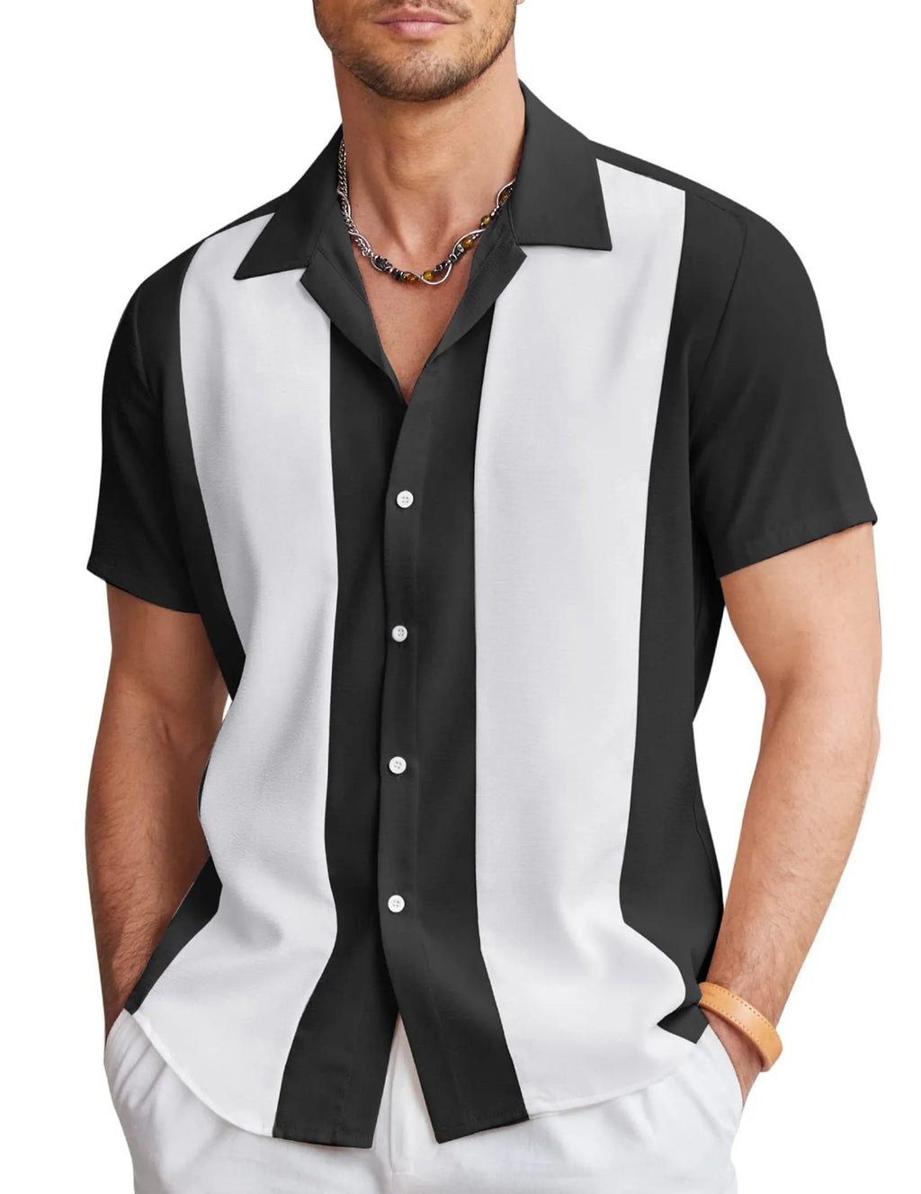 Men's slim fit Hawaiian short sleeve shirt in cardigan style with digital printing