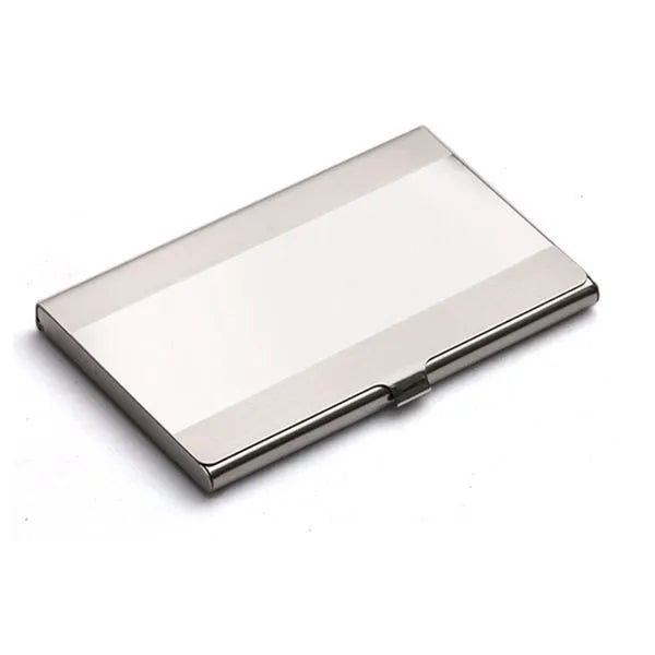 304 stainless steel business card case with geometric laser sculpture, horizontal format with middle mirror