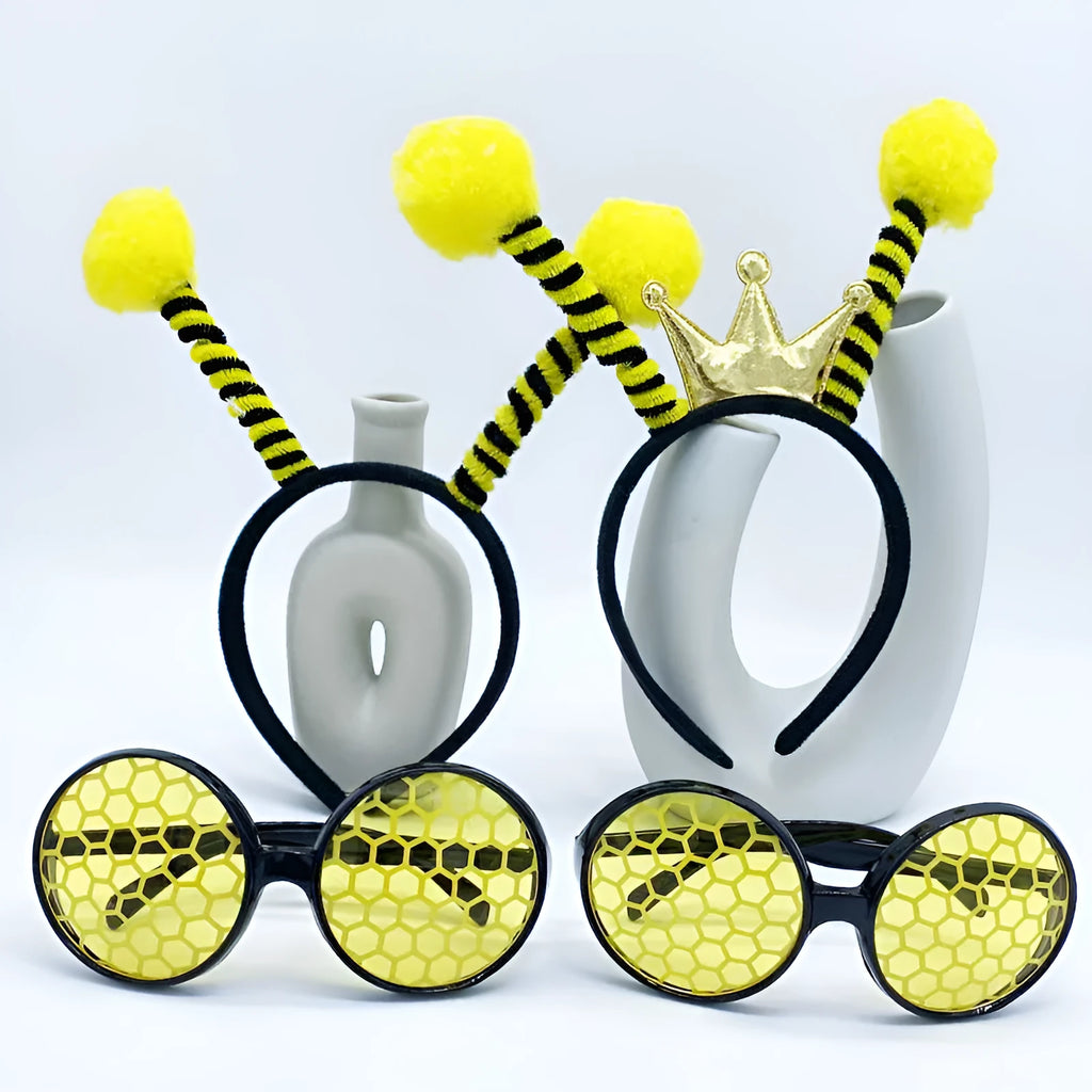 Yellow bees costume headband and glasses dress up accessories set on mannequin