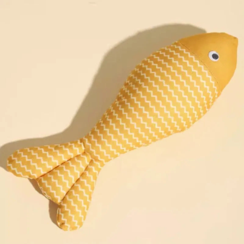 Blue, red or yellow catnip fish toy in large or medium sizes for feline play