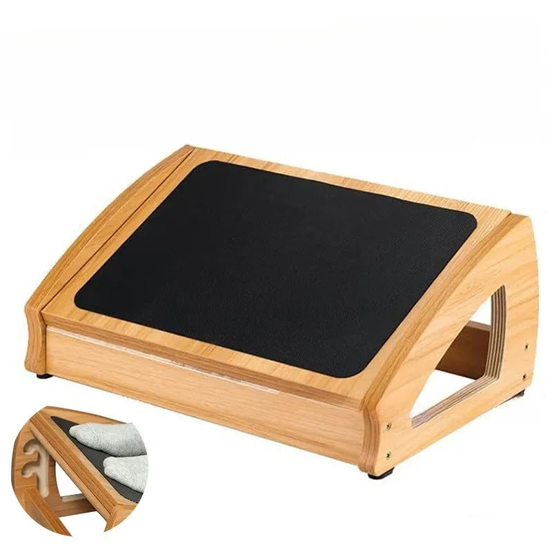 Wooden bamboo office desk footstool in natural wood colour with modern simple design