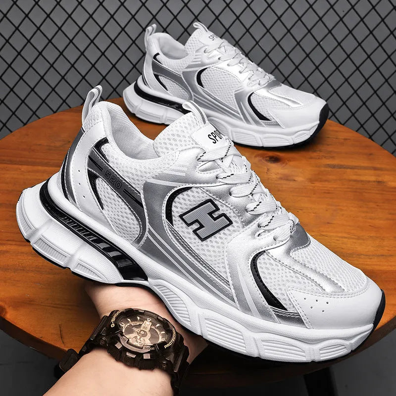 Men's black mesh casual running shoe with round toe and plastic sole