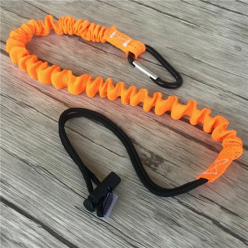 Orange fishing rod safety rope measuring 90cm with connection clips for fall protection