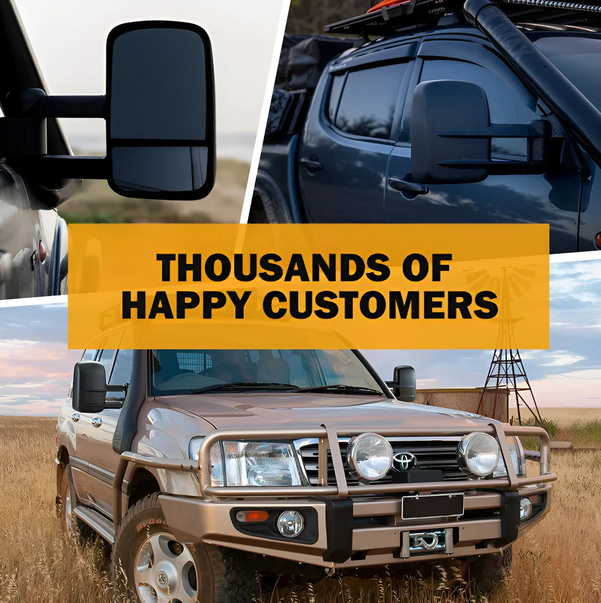 Black plastic foldable rearview mirrors for Toyota Land Cruiser 100 1998-2007 models