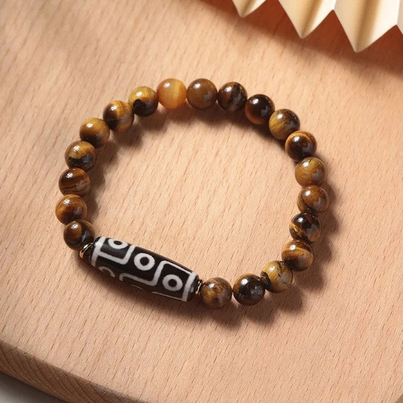 Tigereye single circle Buddha rosary bracelet in ethnic style with multiple bead size options