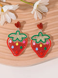 A pair of acrylic earrings shaped like a cherry, strawberry, watermelon, pineapple, coconut cake, or ice cream.
