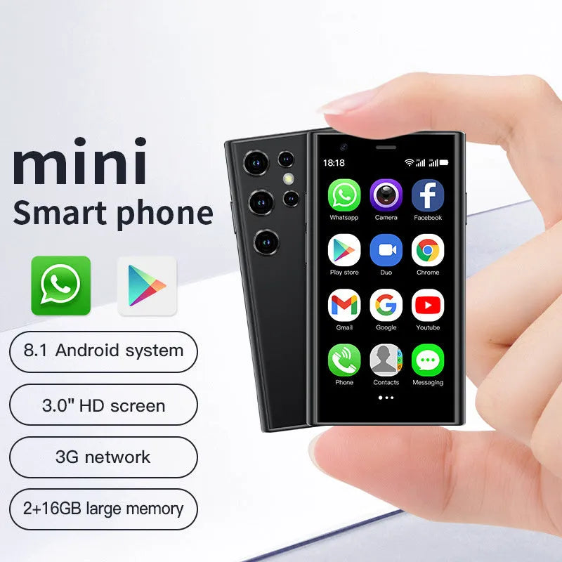 S23PRO XS15 mini smartphone with 3-inch screen in black, green, or pink purple colour options