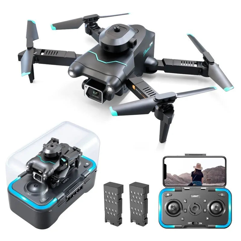 Black four-axis obstacle avoidance drone with optical flow hover and dual camera system measuring under 30cm