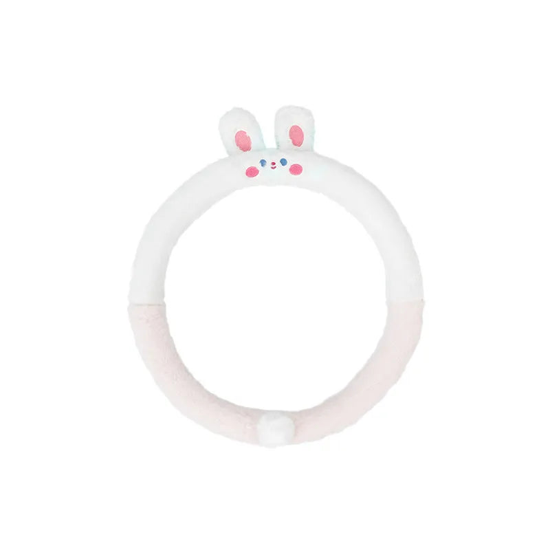 Plush rabbit fur steering wheel cover with cartoon embroidery in 38cm diameter for winter use