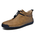 Men's casual leather shoes with mid heel for height increase in black, blue, green, or khaki colours