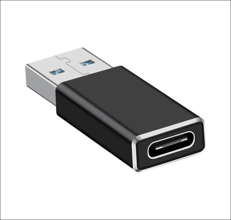 USB Male to USB C Female adapter with double-sided plug, black and white colour options, for computer and mobile phone use