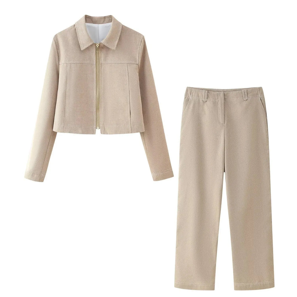 Women's summer suit with 3D herringbone pattern coat and matching trousers