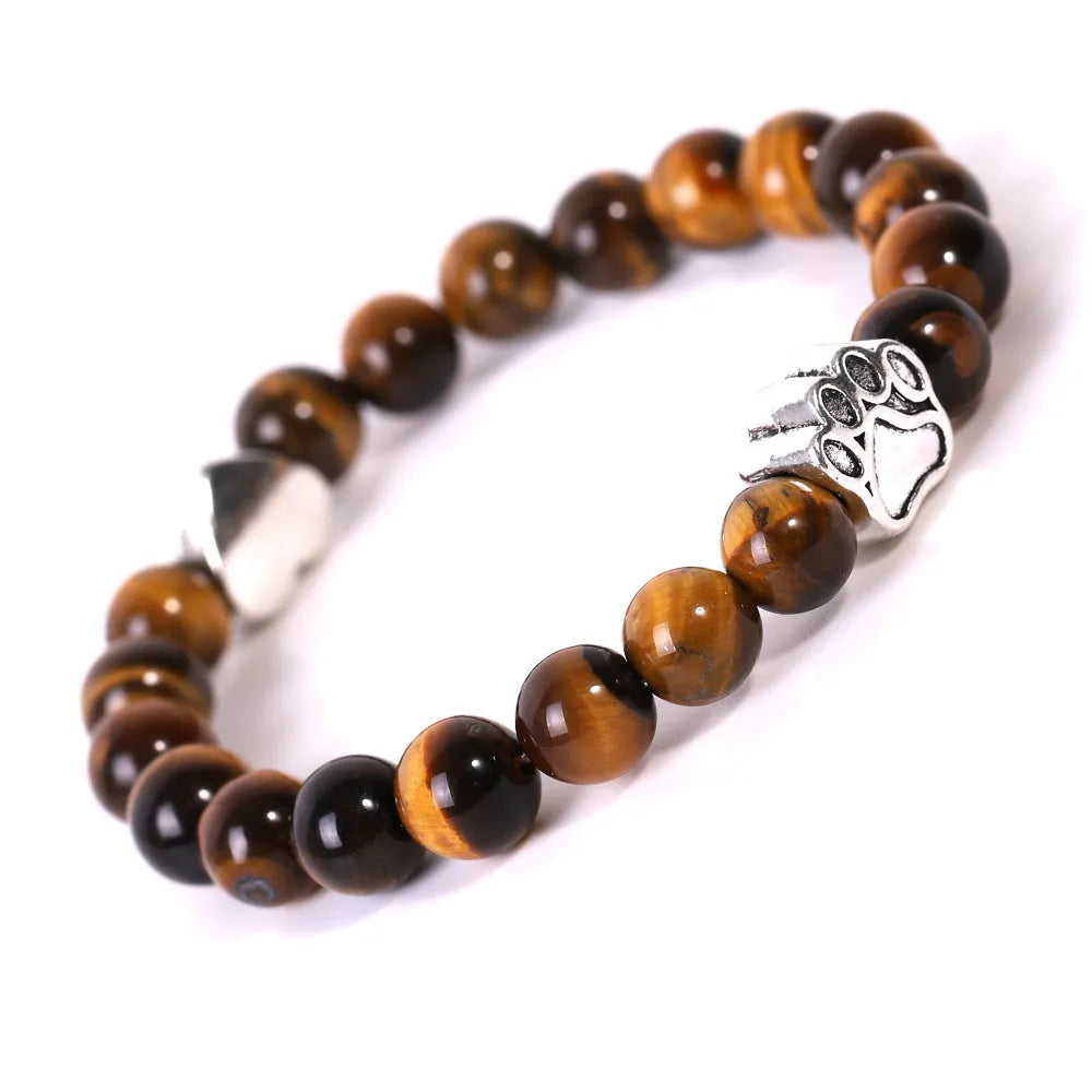Tigereye Indian agate stone bracelet with geometric round beads and unisex design
