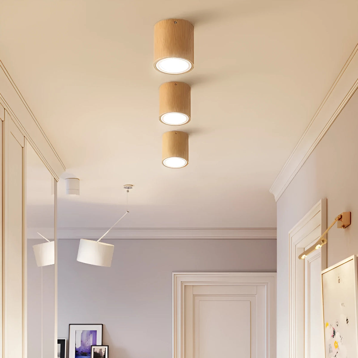 Solid wood surface mounted downlight in wood colour with round and square shape options