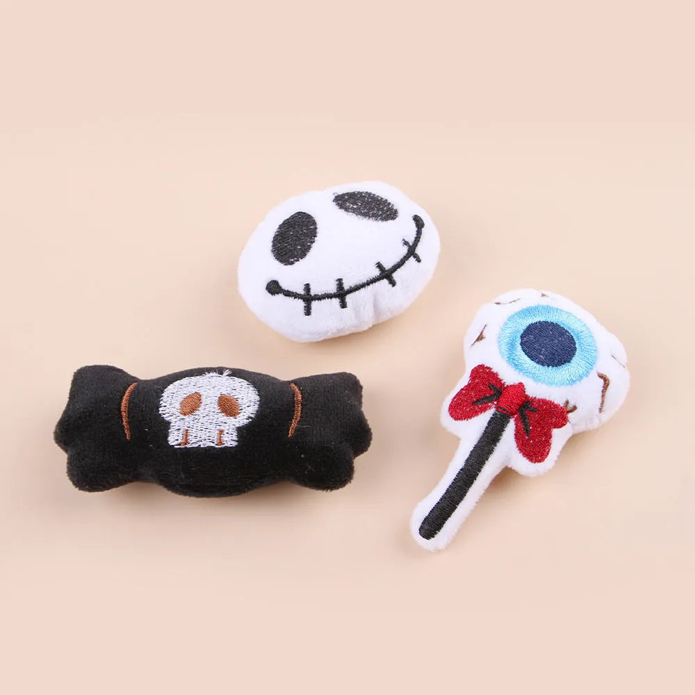 Small plush cat teaser wand toy in candy design colour variant