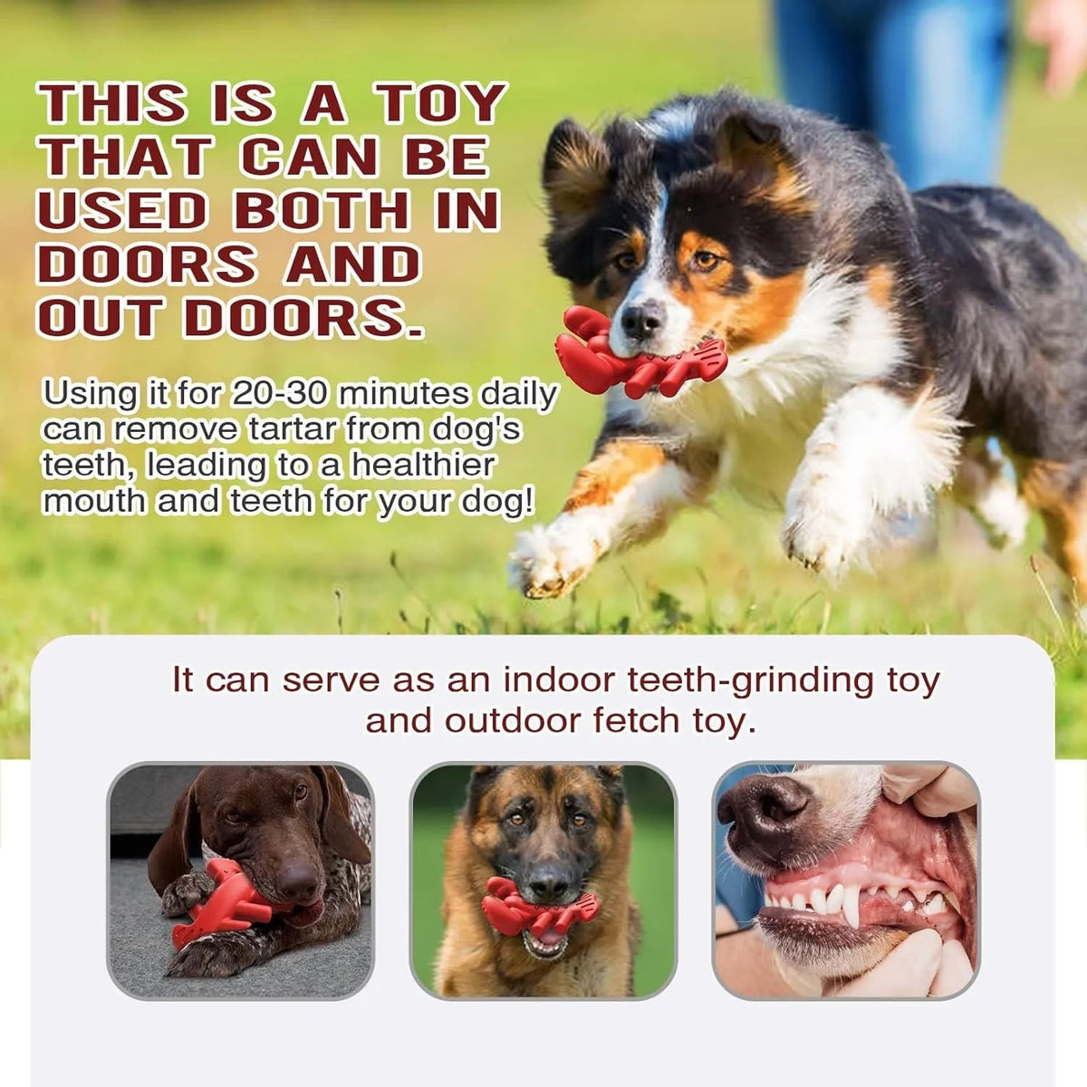 Red hard dog chew toy for large aggressive chewers on a plain background