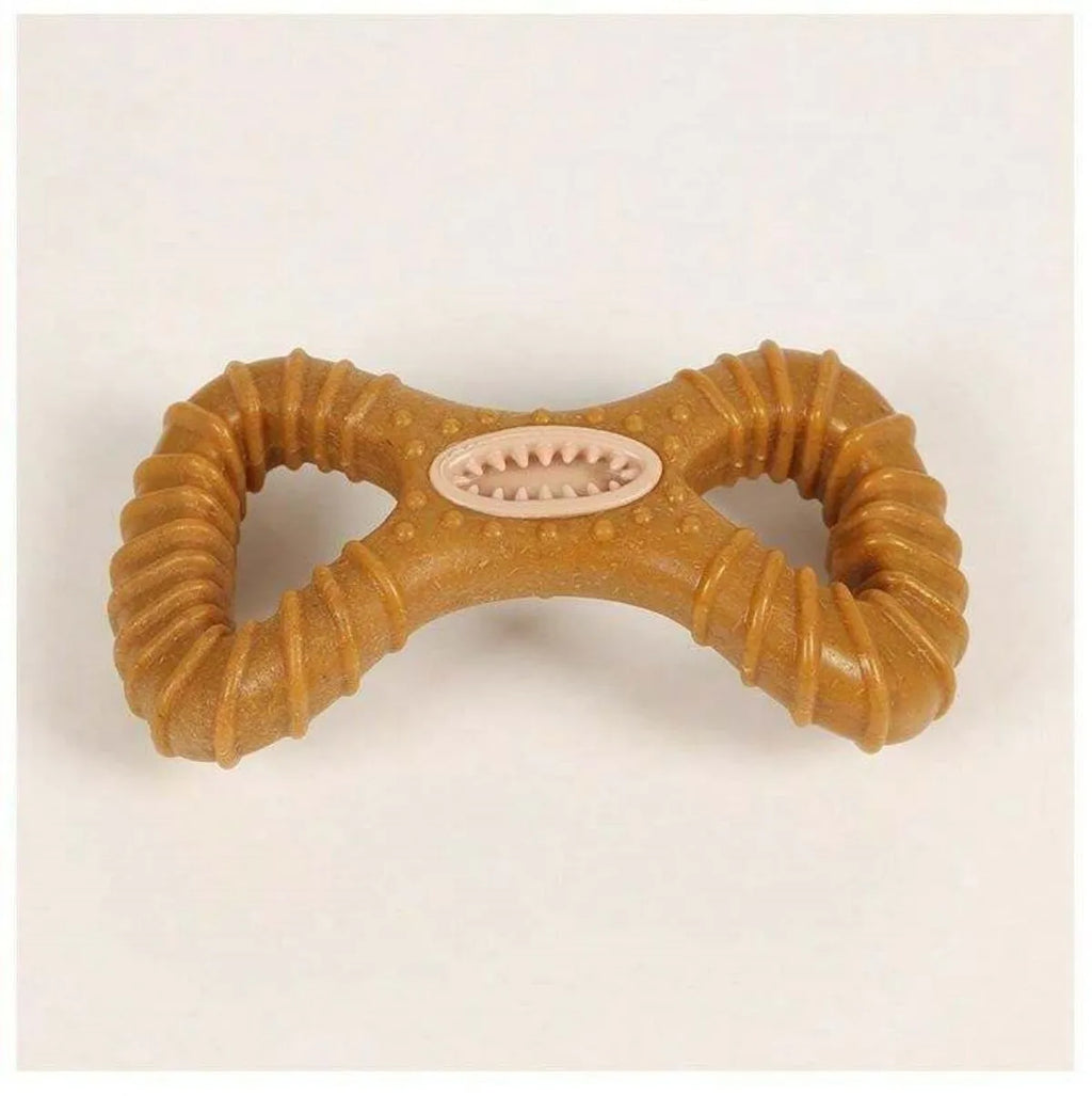 Durable nylon dog chew bone toy shown in eight shape and Y shape designs.