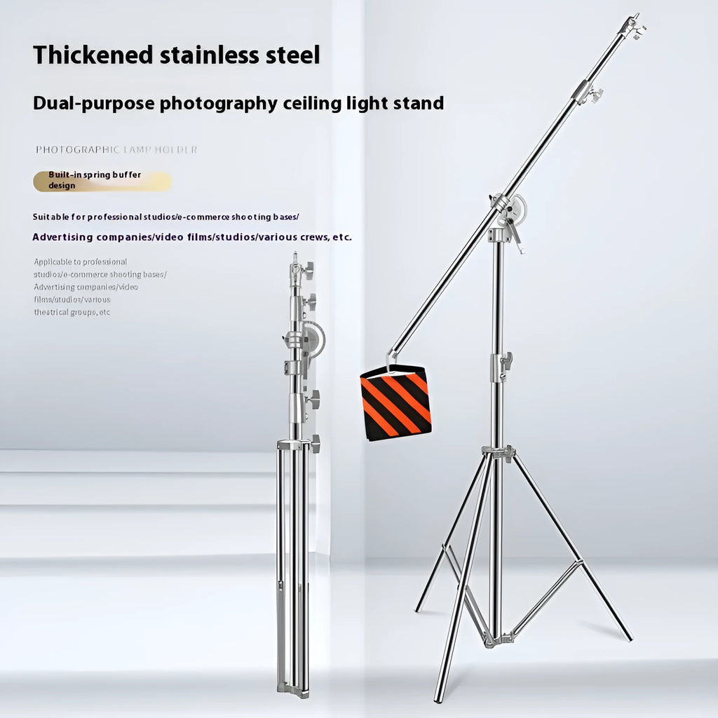 Stainless steel cross arm ceiling lamp rack with silver finish for studio lighting