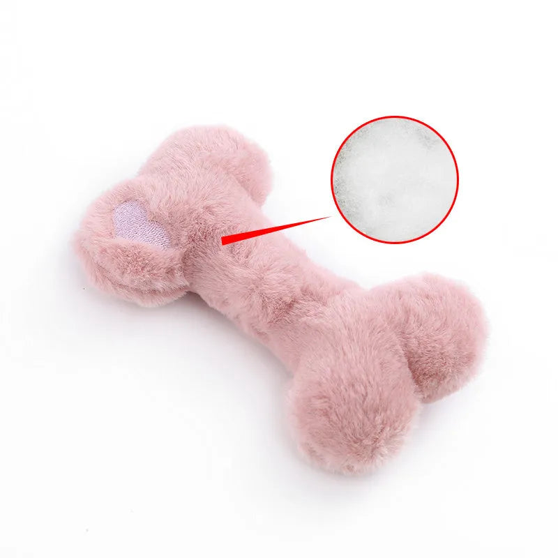 Set of colourful love bone shaped plush dog toys with squeakers for interactive play
