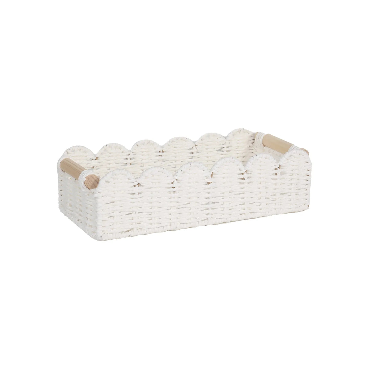 Woven paper storage basket in modern style for organising remote controls stationery cosmetics jewellery on desktop