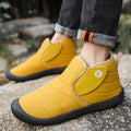 Men's cotton snow boots in black with a non-slip rubber sole and plush lining.