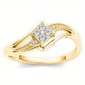 Women's diamond-shaped copper ring with micro inlaid zircon stones in yellow gold colour