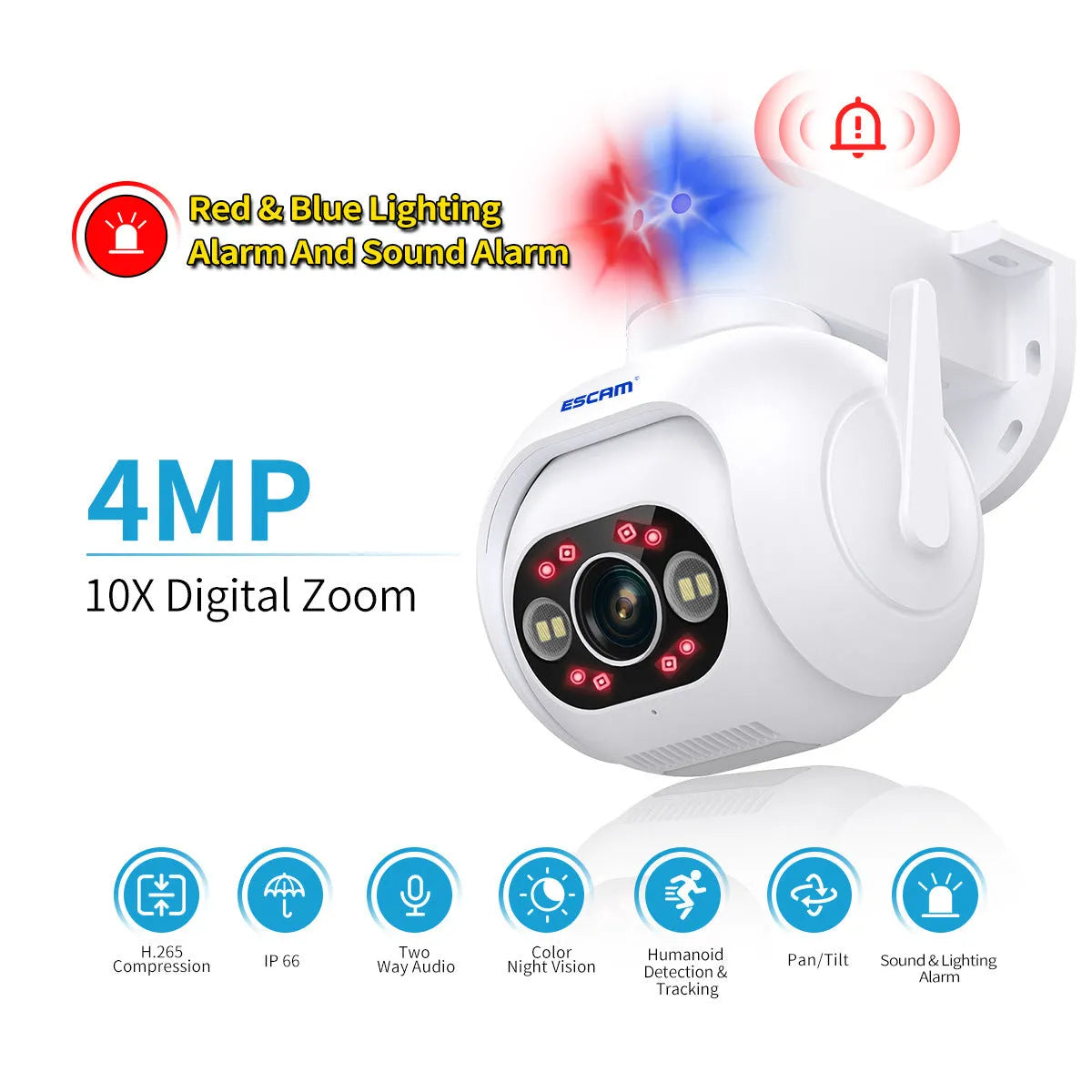 4MP H265 security camera with colour night vision and wall mount bracket