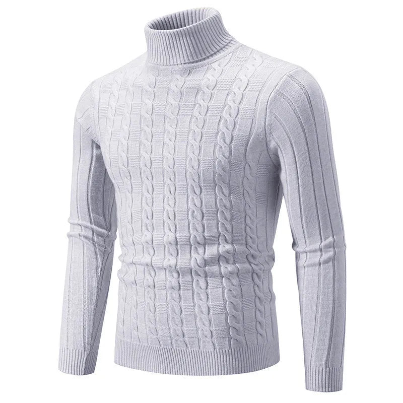 Men's slim fit twist turtleneck pullover sweater in chenille fabric showing multiple colour options