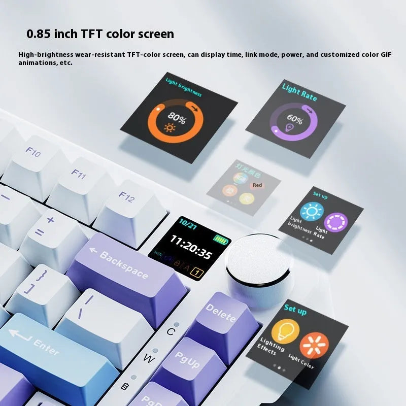 Three-mode mechanical keyboard with wireless hot-swap design in black, grey, or yellow colour options