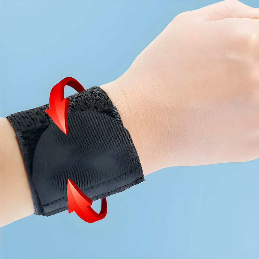 High elastic breathability athletic wristguard for wrist support shown in black, grey, and pink colour options.