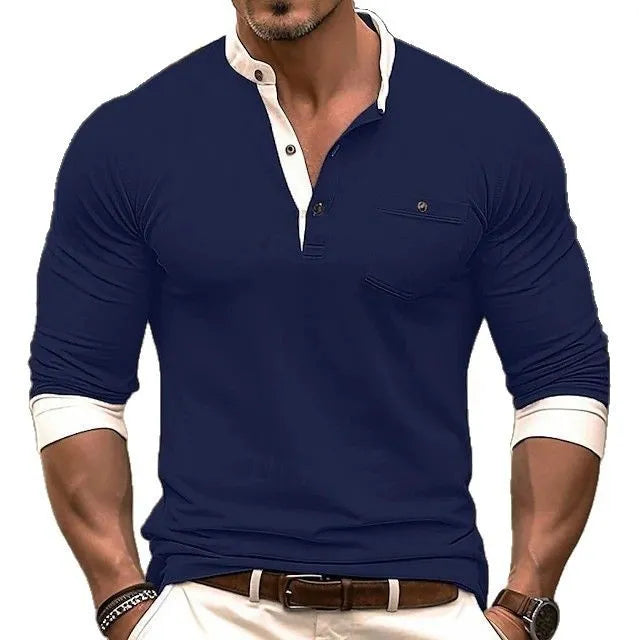 Men's solid colour cotton long sleeve round neck T-shirt on a hanger