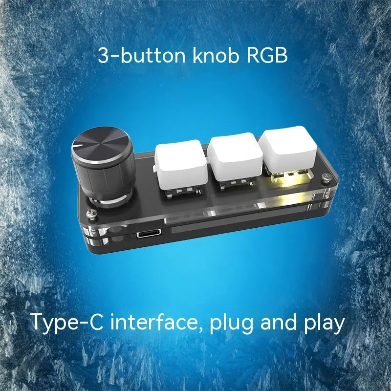 Black mini USB keyboard with RGB backlight and copy paste buttons on compact 15cm design