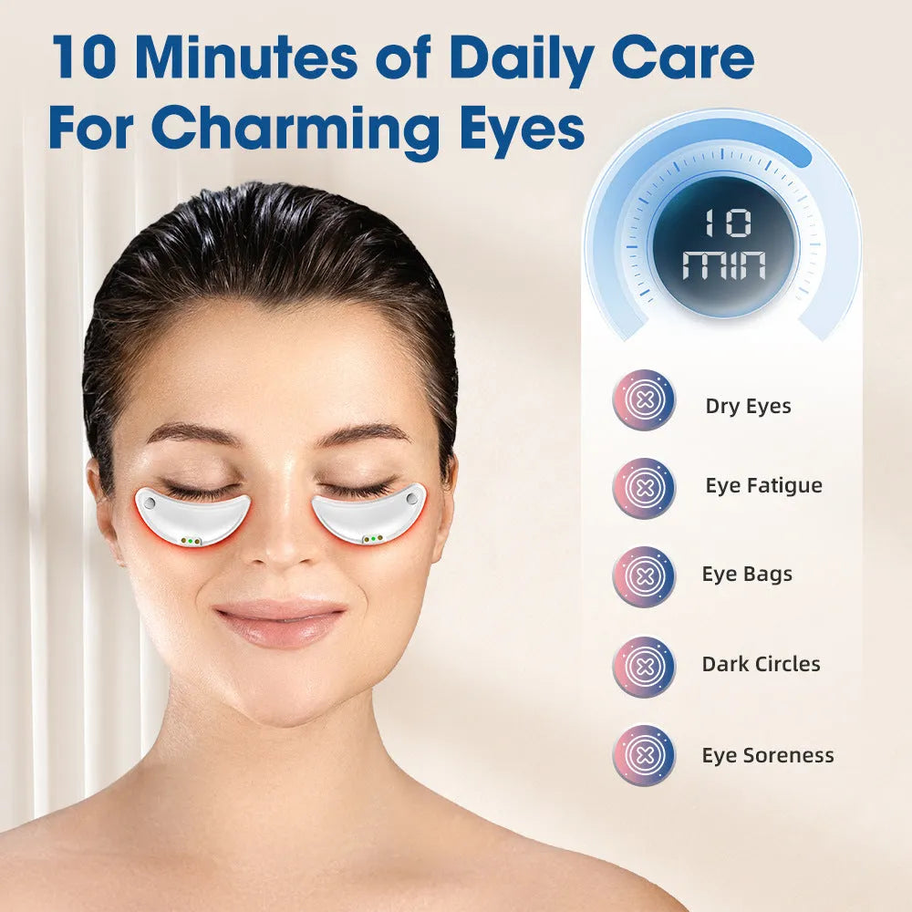 White wireless red light eye and facial massager with EMS technology for dark circles reduction