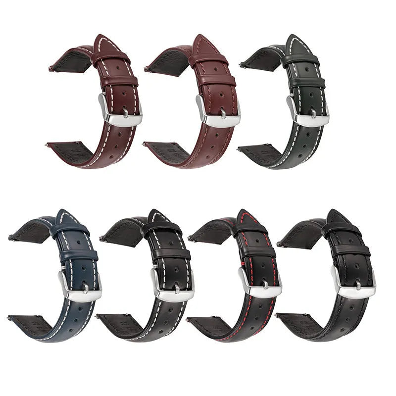 Quick release leather watch strap in bright cowhide available in multiple colours and widths