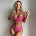 Women's plaid pattern bikini swimsuit with high-waist briefs and split cup top
