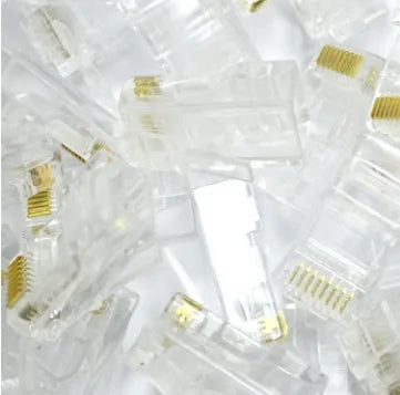 White unshielded network modular plug with gold-plated contacts, 1000-piece bulk pack