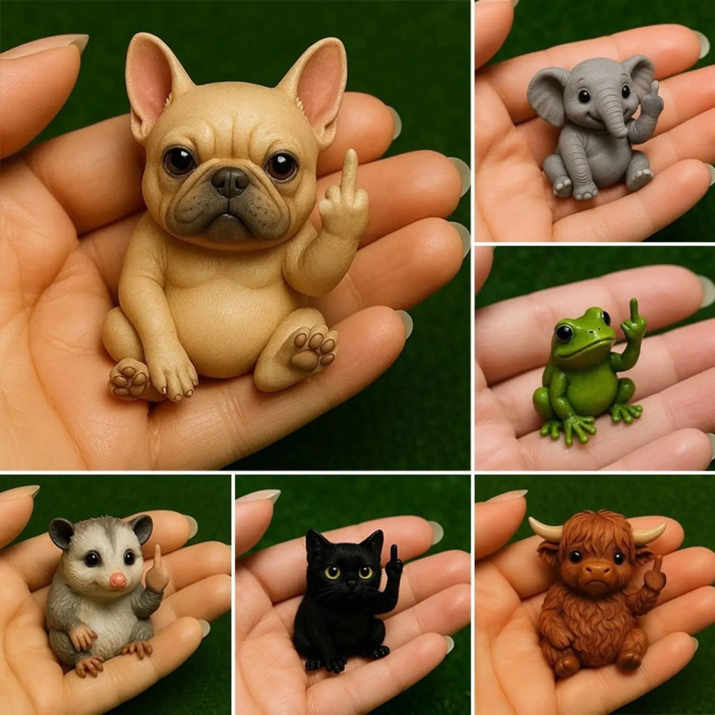 Mini animal middle finger doll ornament in resin with seven animal design options