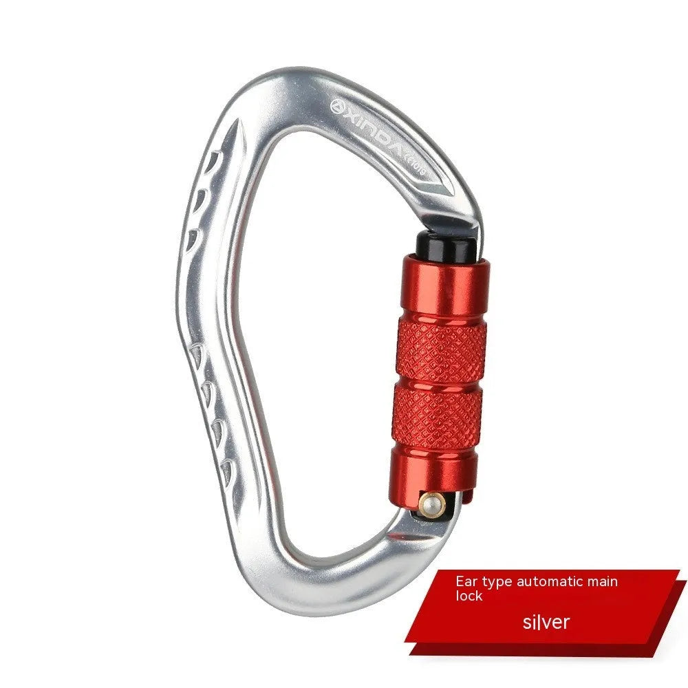 Climbing button carabiner with automatic master lock in multiple colour options for rock climbing equipment